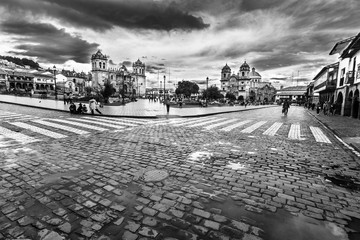 Cusco city centre with the "Plaza de Armas" as usual in all latin american towns and where can have a view of the Cathedral and major churches, Peru
