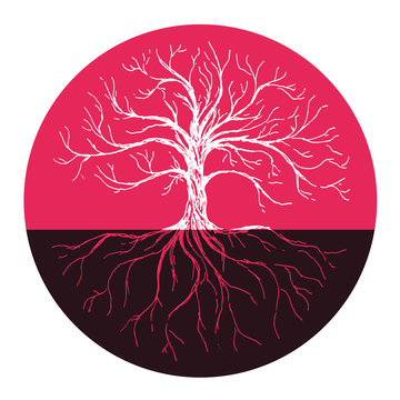 Tree of life - vector illustration with tree and roots silhouette. Hand drawn ink illustration