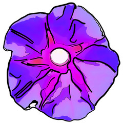 Illustration of a purple flower with a half tone pattern on a white background.