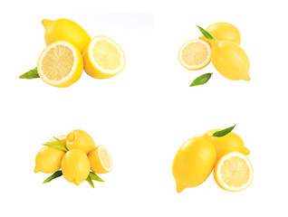 Collage of fresh lemon on white background