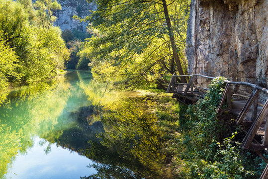 Magnificent nature at eco path along Zlatna Panega river near the town of Lukovit, Bulgaria