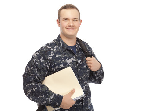 Navy man with shoulder bag and file