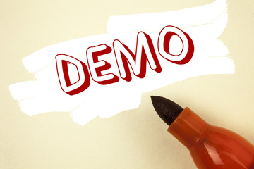 Handwriting text writing Demo. Concept meaning Demonstration of products by software companies are...