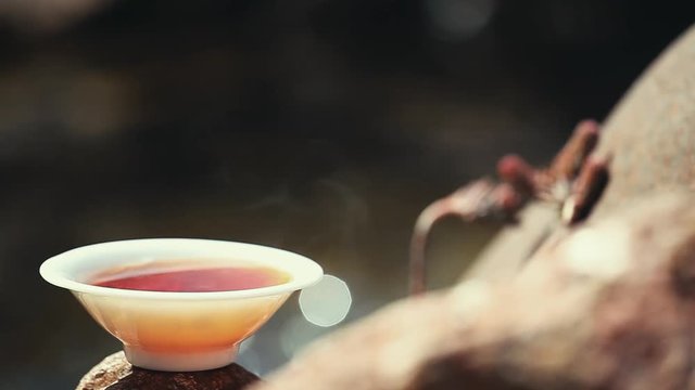 Black Chinese Tea Run River footage