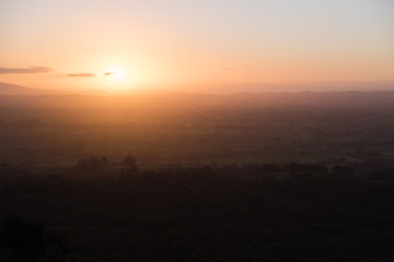 A scenic sunset view of the country in New Zealand. 