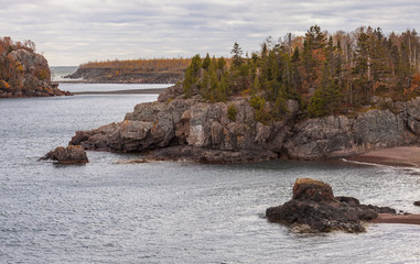 A scenic view of the North Shore of Lake Superior in late fall, Minnesota, USA. - 202108991