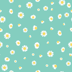 Green daisies ditsy vector seamless pattern design. Great for summer vintage fabric, scrapbooking, wallpaper, giftwrap. Suraface pattern design.