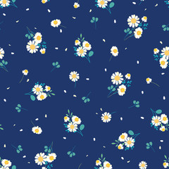 Fototapeta na wymiar Sweet daisies ditsy vector seamless pattern design. Great for summer vintage fabric, scrapbooking, wallpaper, giftwrap. Suraface pattern design.