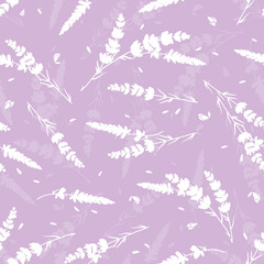 Lavender flowers light purple seamless pattern. Beautiful violet lavender retro background. Elegant fabric on light background Surface pattern design.