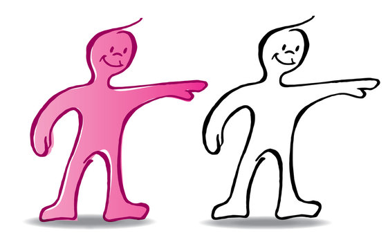 Personaje se&ntilde;alando . ilustraci&oacute;n vectorial estilo linea a color y blanco y negro