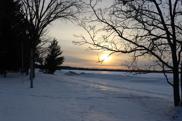 Sunrise on a cold winter morning at the lake 