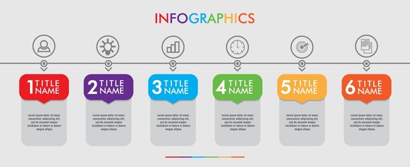6 Steps Timeline. Modern Business Infographics. Label, Concept, Layout Vector Design - obrazy, fototapety, plakaty