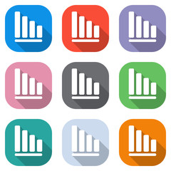 Obraz premium Declining graph line icon. Set of white icons on colored squares for applications. Seamless and pattern for poster