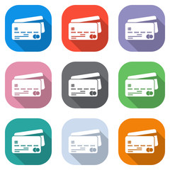 Fototapeta na wymiar credit card icon. Set of white icons on colored squares for applications. Seamless and pattern for poster