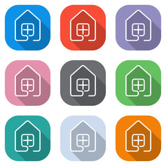 Fototapeta premium house with window icon. line style. Set of white icons on colored squares for applications. Seamless and pattern for poster