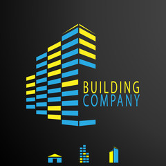 Real Estate Construction Logo design vector template. Skyscrapers silhouette city buildings. Commercial office property business center Financial Logotype. Corporate Finance Resort identity icon.