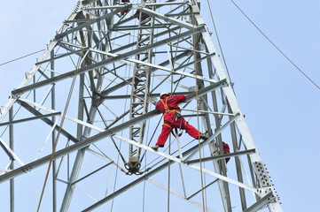 Fototapeta premium Pylon construction workers