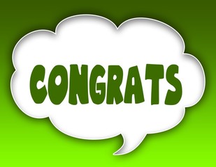 CONGRATS message on speech cloud graphic. Green background.