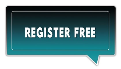 REGISTER FREE on turquoise to black gradient square speech bubble.