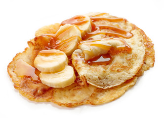 Crepes with banana and caramel sauce