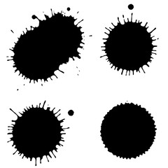 Black ink paint spots. Drops texture isolated on white background. Set for grunge splash textures. Vector illustration.
