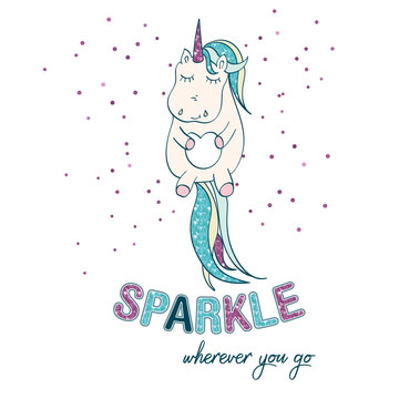 Sparkle wherever you go quote unicorn illustration