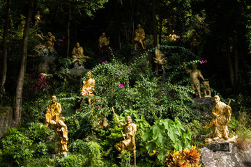 Buddha statues amongst the foilage at the Ten Thousand Buddhas Monastery, Hong Kong Asia