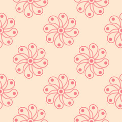 Red flowers on beige background. Seamless pattern