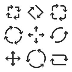 Arrows in circular motion. Square, round, oval arrow combinations