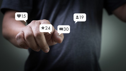 Contact us  sms media man use  smart phone social media network pop notification icons