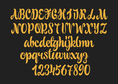 Calligraphic vector script font. Handwritten brush style modern calligraphy cursive typeface.