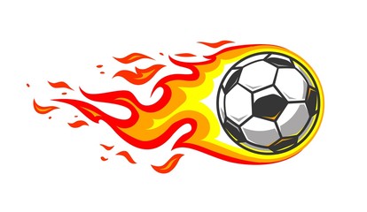 Soccer ball in burning fire flames