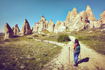 Fototapeta premium Traveling is a tourist route with a backpack.