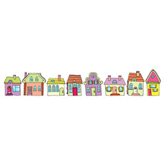 Houses on a street located in one row. Illustration of a city la