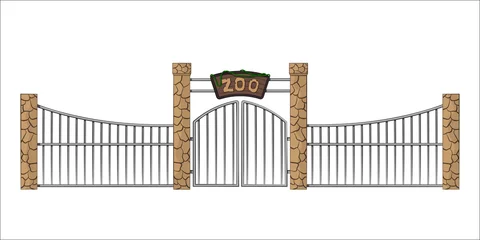 Poster Im Rahmen Zoo gate. Isolated object in cartoon style on white background. Gateway with lattice. Vector illustration © shaineast