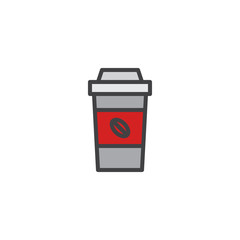 Coffee take away filled outline icon, line vector sign, linear bicolor pictogram isolated on white. Paper coffee cup symbol, logo illustration. Pixel perfect vector graphics