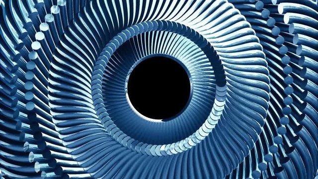 Fluid moving rotating golden metal chain eye circles seamless loop animation 3d motion graphics background new quality industrial techno construction futuristic cool nice joyful video footage