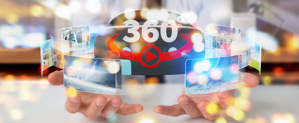 Businessman using virtual reality glasses technology 3D rendering © sdecoret