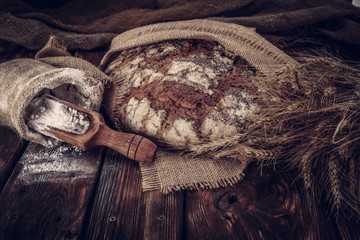 fresh bread and dark background. 