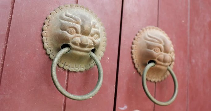 Traditional lion statue handle