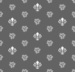 Seamless vector pattern. Modern geometric ornament with white royal lilies. Classic vintage background