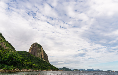 Praia Vermelha beach in Rio de Janeiro, Brazil, with the view on Pao de Acucar Sugarloaf mountain and tropical islands © Aleksandr Vorobev