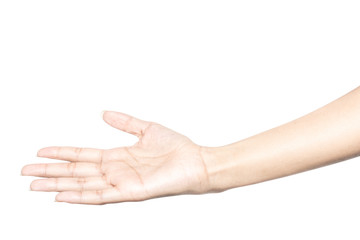 Hand open and ready to help or receive. Gesture isolated on white background with clipping path.