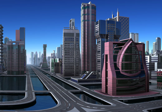 Futuristic City Skyline - 3d illustration