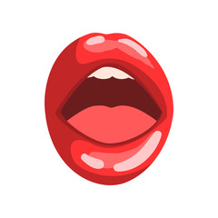 Open mouth, red female glossy lips vector Illustration on a white background