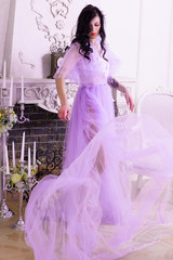 Fototapeta premium Pretty romantic look, woman in lace vintage tender fashionable dress 