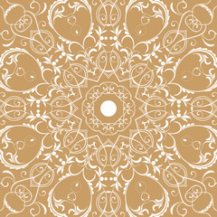 Seamless floral pattern motif coloring a mandala drawn with a pen. gold, yellow and white. Ethnic, fabric, motifs. Vector, abstract mandala flower. Decorative elements for design. EPS 10.
