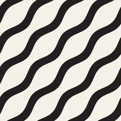 Vector seamless black and white wavy lines pattern. Abstract geometric background design.