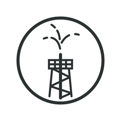 Black and white icon of oil fountain in the round frame