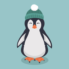 Naklejka premium smiling penguin with green hat cartoon vector